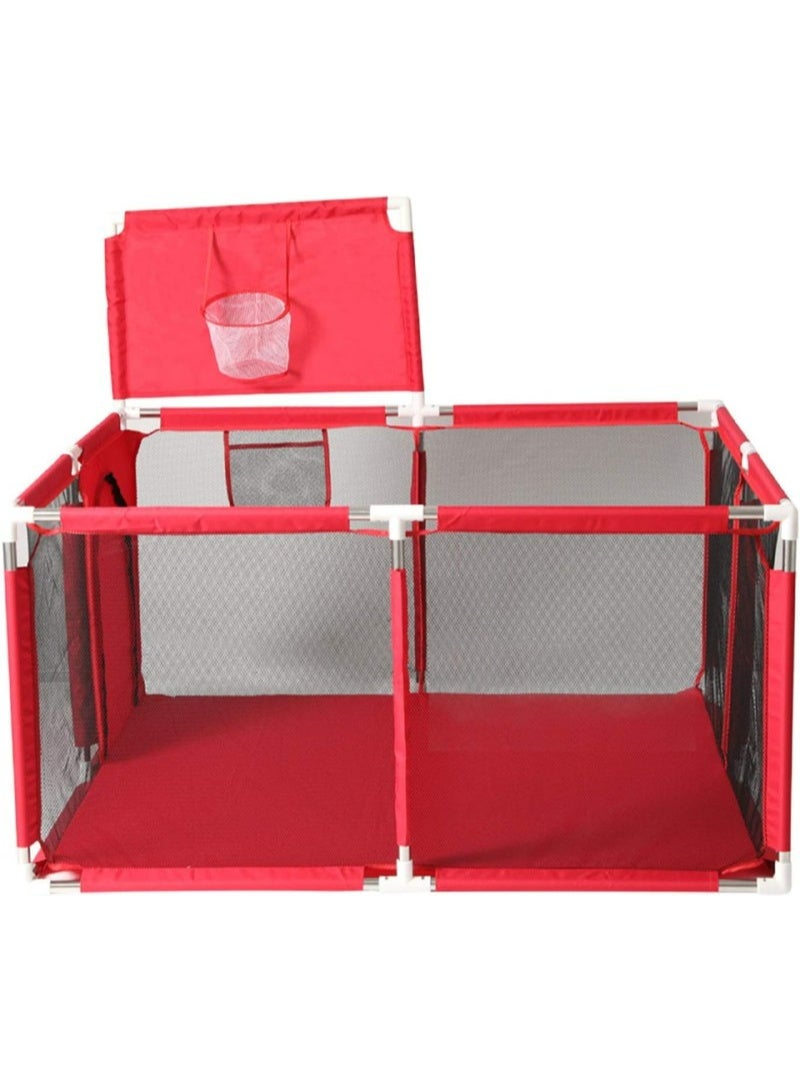Large Baby Playpen (130x130cm) with Basketball Hoop & 50 Colorful Ocean Balls - Safe Mesh Indoor Activity Centre - Image 2